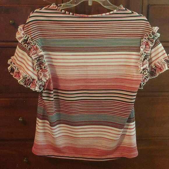 SALONI Dawn Red White Blue Ruffled sleeve shirt. Size XS . Striped, Patriotic - Picture 2 of 6